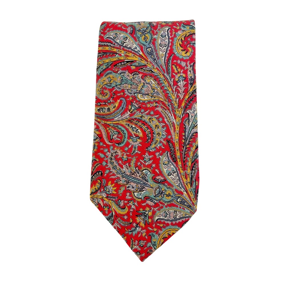 Liberty of London Mens Tie Red Paisley‎ Multi Color 100% Cotton Made in USA